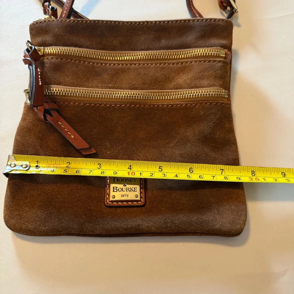 Dooney & Bourke Suede Crossbody Bag Brown Triple Zip Western Heritage Small